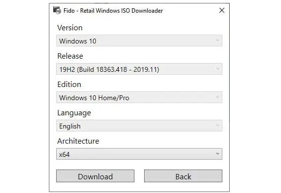 Fido - 下載微軟官方 Windows ISO 映像檔的工具