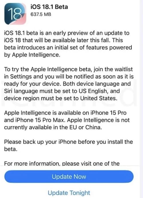 蘋果發佈 iOS 18.1 Beta 1 更新，Apple Intelligence 功能首次亮相