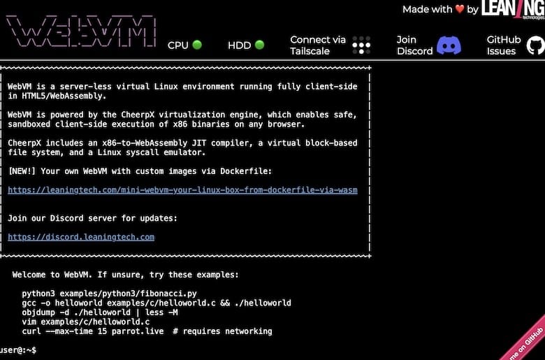 WebVM - 網頁瀏覽器中運行的 Linux 虛擬機