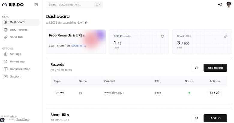 WR.DO - 可部署在 Cloudflare 的域名分發和短鏈接生成工具