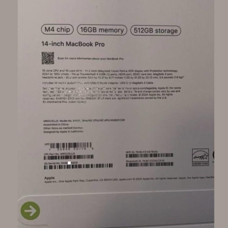 M4 MacBook Pro 14 吋包裝曝光，10 月即將發佈