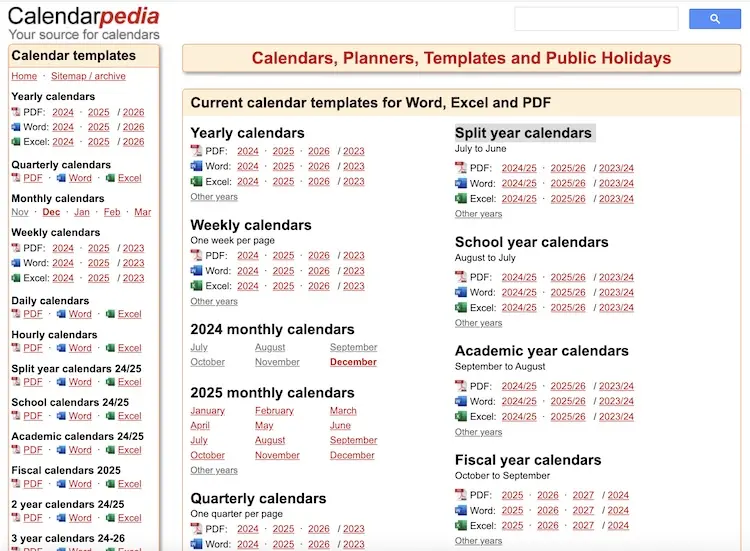 Calendarpedia（日曆範本下載網站）簡介