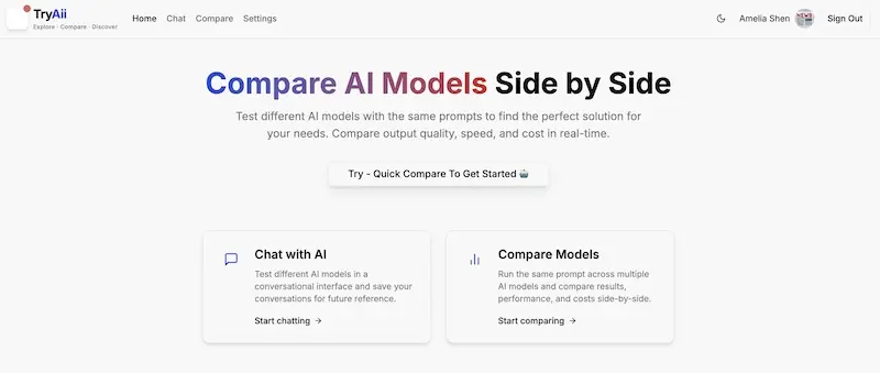 TryAII:一站式 AI 模型比較工具,比較多種 AI 模型的效能與成本 TryAII:一站式 AI 模型比較工具,比較多種 AI 模型的效能與成本