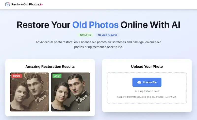 Restore Old Photos.io：AI 老照片修復工具，輕鬆修復老舊照片